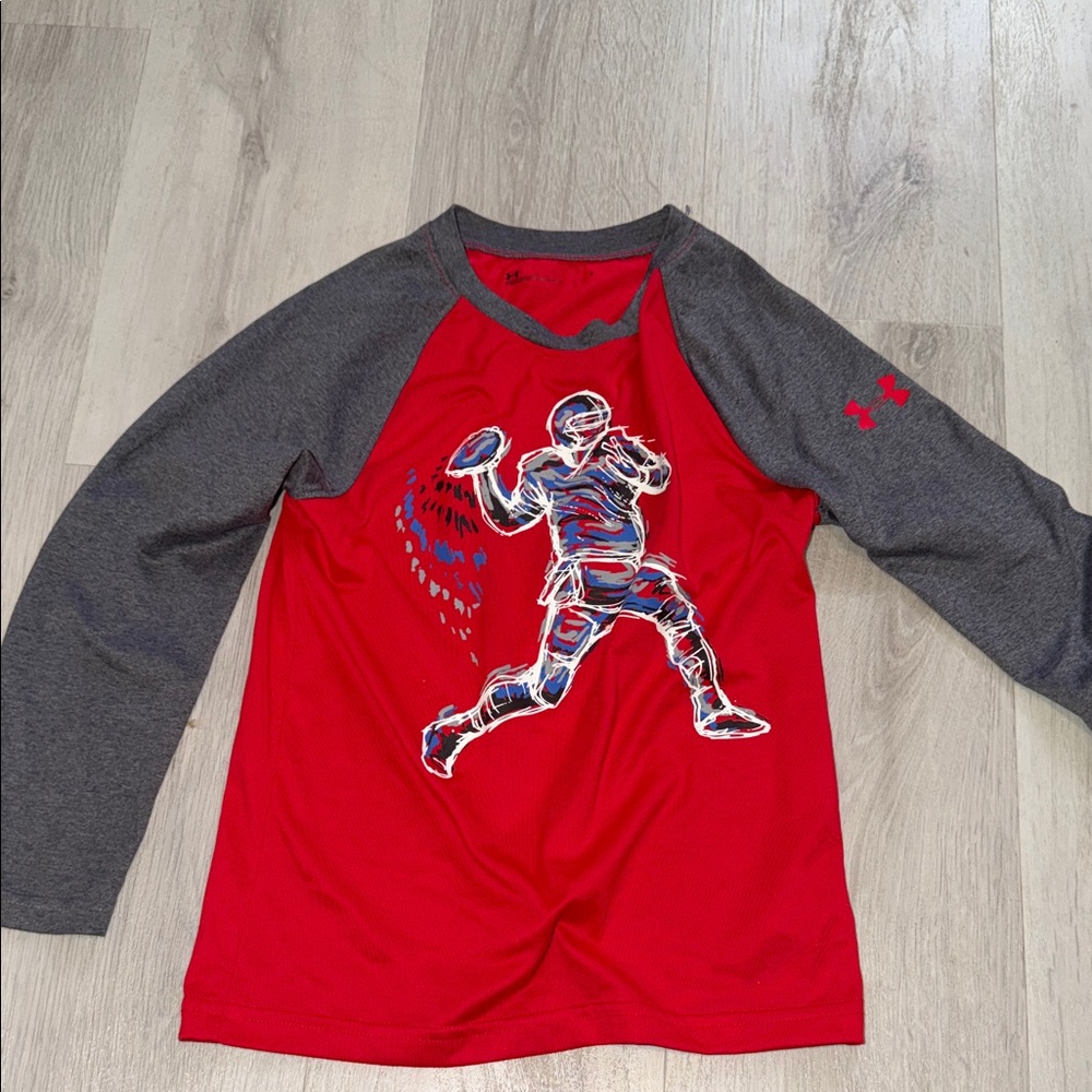 Under Armour Kids Red and Gray football long sleeve Tee